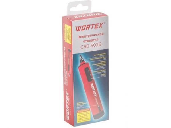 Отвертка аккумуляторная Wortex CSD 5026 в кор. 3.7 В, 0.6-1 Нм, 240-260 об/мин(Шестигранник 6.3 мм, 223 г)