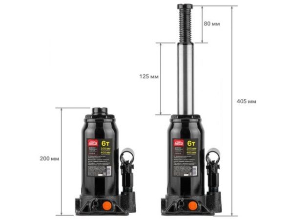 Домкрат гидравлический 6т бутылочный 200-405мм STARTUL AUTO (ST8019-06)(h min 200мм, h max 405мм)