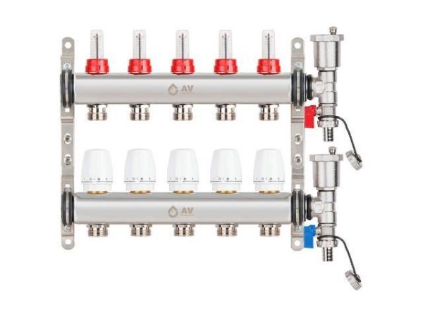 Коллекторная группа AVE136, 5 вых. AV Engineering(PRO серия Для теплого пола и водоснабжения)