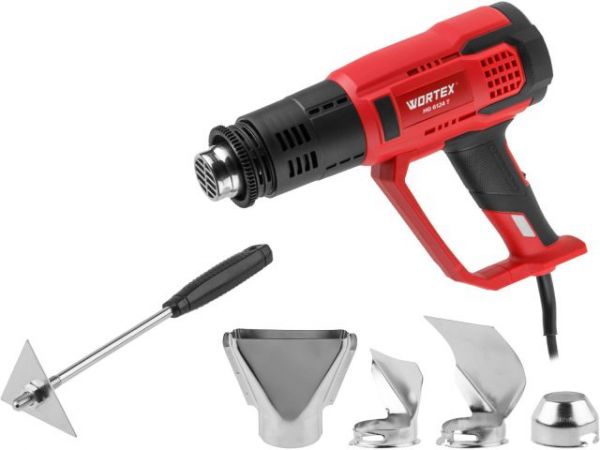 Термовоздуходувка WORTEX HG 6124 T в кор. + набор сопл 2000 Вт, 2 режима., 60-600 °С(плавн. рег., 300, 500 л/мин)