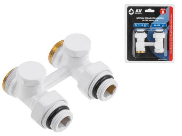Клапан прямой вентильный 3/4' нар. для радиатора (мультифлекс), Белый, AV Engineering (инд. упак.)(Обратка и подача)