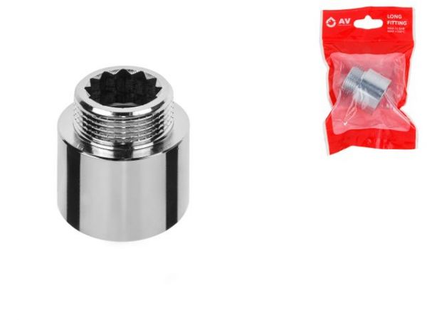 Удлинитель 3/4' вн.-нар. х 20 мм усиленный ХРОМ, AV Engineering (инд. упак.)(Латунь, макс.  16 бар, макс.  110 °С)