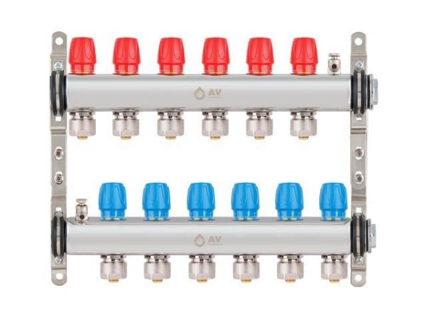 Коллекторная группа AVE135, 6 вых. AV Engineering(Для водоснабжения и отопления (радиаторы). Не для теплого пола)