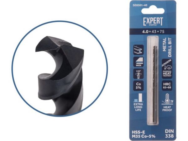 Сверло по металлу ц/х 4.0х43х75 мм HSS-Co Black EXPERT STARTUL(кобальт 5%)
