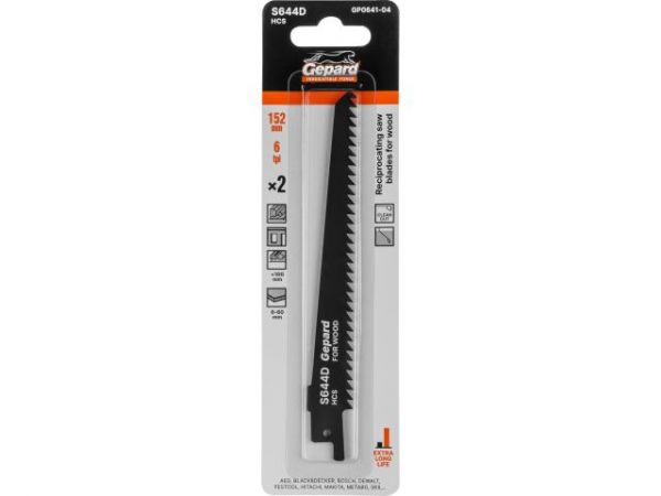 Пилка сабельная по дереву S644D (2 шт.) GEPARD(152мм, полотно для сабельной пилы, пропил прямой, чистый рез)