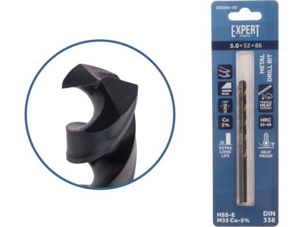 Сверло по металлу ц/х 5.0х52х86 мм HSS-Co Black EXPERT STARTUL(кобальт 5%)